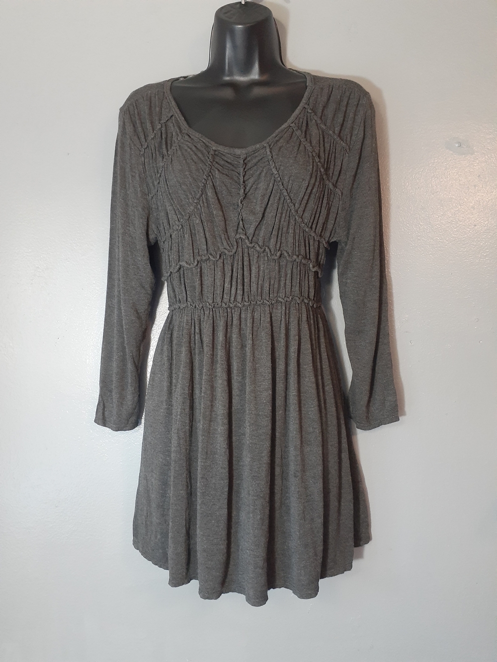 Max Edition Grey Long Sleeve Smocked Mini Dress